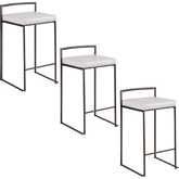 Fuji 26" Stackable Counter Stool in Antique Metal & White Leatherette (Set of 3)